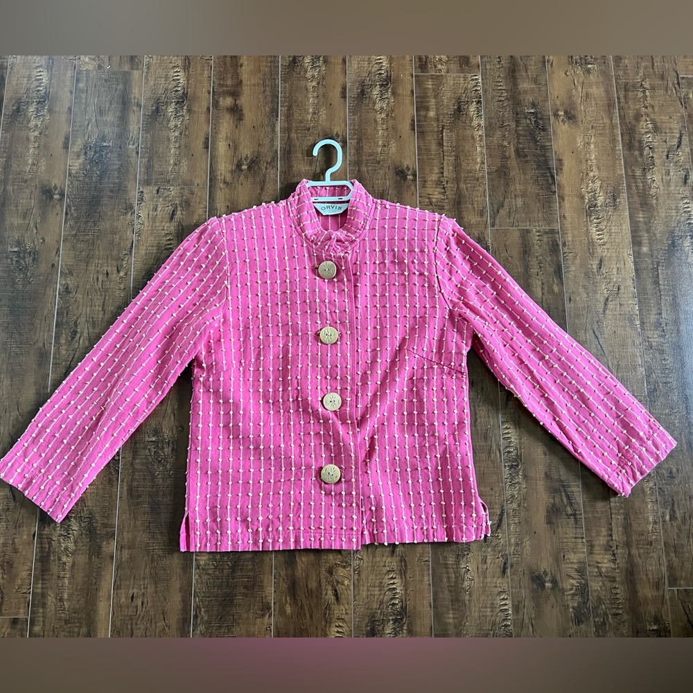 Vintage Orvis Women’s Size S Pink Short Blazer Jacket Barbie Button Shoulder Pad